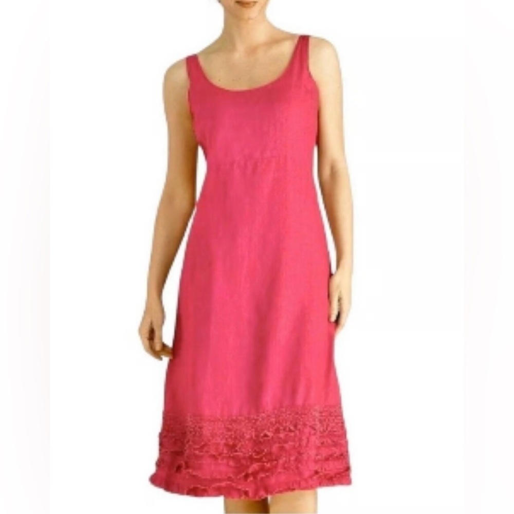 Eileen Fisher Coral Pink Linen Handkerchief Hem Tank Dress Sz S Knee Length